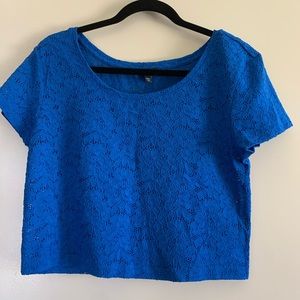 Express | Royal Blue Lace Minimalist Short Sleeve Pullover Crop Top Blouse, M